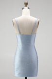 Blauwe Bodycon Dikke Bandjes Sweetheart Korte Homecoming Jurk met kralen