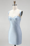 Blauwe Bodycon Dikke Bandjes Sweetheart Korte Homecoming Jurk met kralen