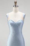 Blauwe Bodycon Dikke Bandjes Sweetheart Korte Homecoming Jurk met kralen
