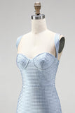 Blauwe Bodycon Dikke Bandjes Sweetheart Korte Homecoming Jurk met kralen