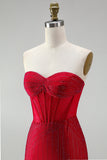 Rode korset Bodycon strapless kralenbeklede korte homecomingjurk met veter op de rug