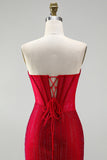 Rode korset Bodycon strapless kralenbeklede korte homecomingjurk met veter op de rug