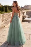 Glitter Stoffy Salie Korset Bloemige Applicaties Tule Strapless Pailletten Lange Galajurk met split