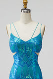 Turquoise pailletten met uitgesneden spaghettibandjes Bodycon korte homecomingjurk