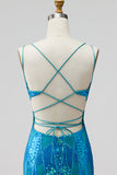 Turquoise pailletten met uitgesneden spaghettibandjes Bodycon korte homecomingjurk