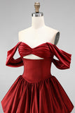 Bordeaux off-the-shoulder uitgesneden korte homecomingjurk met een bubbelzoom