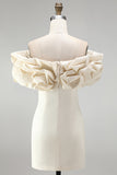 Ivoor gestapelde ruffle off the shoulder bodycon korte homecoming jurk