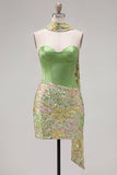 Groene Bodycon Sweetheart Korset Pailletten Homecoming Jurk met halsdoek