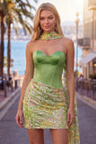Groene Bodycon Sweetheart Korset Pailletten Homecoming Jurk met halsdoek