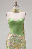 Groene Bodycon Sweetheart Korset Pailletten Homecoming Jurk met halsdoek