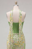 Groene Bodycon Sweetheart Korset Pailletten Homecoming Jurk met halsdoek