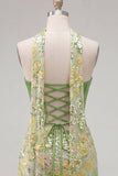 Groene Bodycon Sweetheart Korset Pailletten Homecoming Jurk met halsdoek