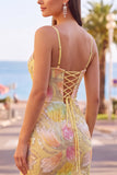 Lichtgele pailletten applicaties spaghetti bandjes Bodycon korte homecomingjurk