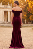 Bordeauxrode fluwelen zeemeermin off-shoulder maxi formele jurk