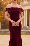 Bordeauxrode fluwelen zeemeermin off-shoulder maxi formele jurk