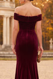 Bordeauxrode fluwelen zeemeermin off-shoulder maxi formele jurk