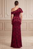 Bordeauxrode schede asymmetrisch Eenschouder Jacquard Maxi Moeder van de Bruid Jurk met zijsplit