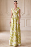 Groene A-lijn V-hals geprint lange Mother of the Bride jurk
