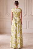 Groene A-lijn V-hals geprint lange Mother of the Bride jurk
