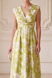 Groene A-lijn V-hals geprint lange Mother of the Bride jurk