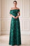 Donkergroene A-lijn off the shoulder jacquard asymmetrische maxi jurk Mother of the Bride