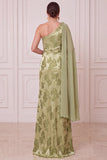 Groene schede met één schouder chiffon cape gedrapeerd Maxi Mother of the Bride jurk met 3D-bloem