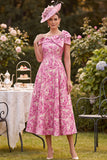 Roze off-the-shoulder A-lijn bloemenjurk met Mother of the Bride jurk en strik