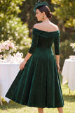 Donkergroene off-the-shoulder 3/4 mouwen A-lijn Mother of the Bride jurk met kralen