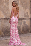 Glinsterende roze pailletten strapless zeemeermin lange galajurk met split