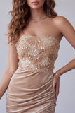 Champagnefluweel pailletten applicaties strapless gerimpelde bodycon korte cocktailjurk