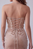 Champagnefluweel pailletten applicaties strapless gerimpelde bodycon korte cocktailjurk