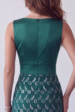 Donkergroene satijnen V-hals kant Bodycon gerimpelde midi cocktailjurk