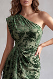 Eucalyptus Eenschouder Fluwelen Bodycon Korte Cocktailjurk met drapering