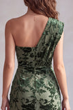 Eucalyptus Eenschouder Fluwelen Bodycon Korte Cocktailjurk met drapering