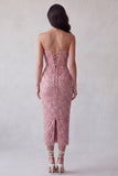 Roze Sequins Bodycon strapless lange cocktailjurk met split achterin