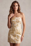 Champagne Jacquard Bodycon strapless korte cocktailjurk