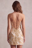 Champagne Jacquard Bodycon strapless korte cocktailjurk