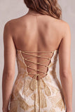 Champagne Jacquard Bodycon strapless korte cocktailjurk