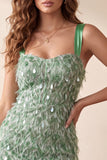 Green Bodycon vierkante hals verenkorte cocktailjurk met pailletten