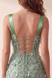 Green Bodycon vierkante hals verenkorte cocktailjurk met pailletten
