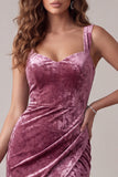 Fuchsia Bodycon Sweetheart Velvet gerimpelde midi cocktailjurk met split