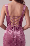 Fuchsia Bodycon Sweetheart Velvet gerimpelde midi cocktailjurk met split