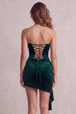 Donkergroene Bodycon Eenschouder fluweel gerimpelde korte cocktailjurk