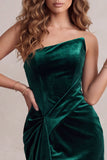 Donkergroene Bodycon Eenschouder fluweel gerimpelde korte cocktailjurk