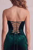 Donkergroene Bodycon Eenschouder fluweel gerimpelde korte cocktailjurk