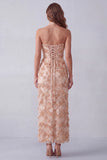 Khaki schede strapless pailletten appliquen Maxi formele jurk