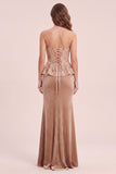 Khaki zeemeermin strapless fluwelen pailletten lange formele jurk met applicaties