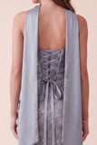 Grijsblauwe Bodycon strapless pailletten satijn maxi formele jurk met applicaties