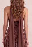 Chocolates A-lijn fluwelen halter bloemen V-hals Maxi formele jurk met chiffon sjerp