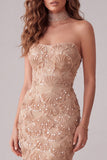 Champagne Zeemeermin strapless geappliqueerde lange formele jurk met zijsplit